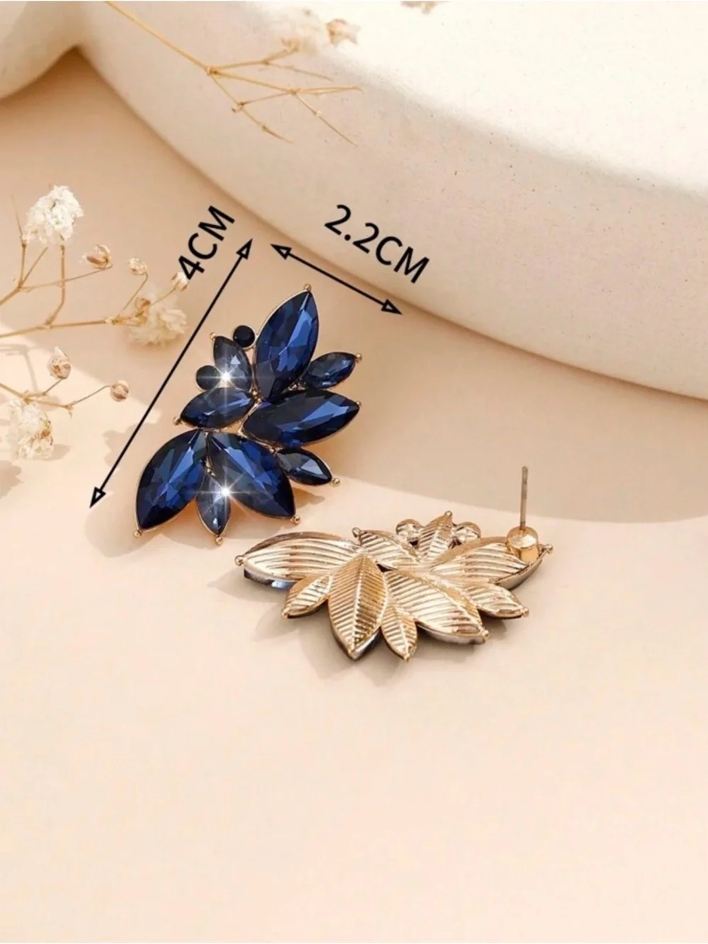 Elegant Navy Blue Crystal Cluster Statement Earrings - Women Jewelry